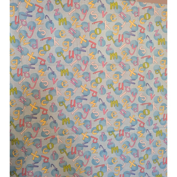 Vintage Blue Cotton Fabric‎ Multicolor Letters Alphabet Sewing 44.5x70.5" Crafts - Picture 2 of 3